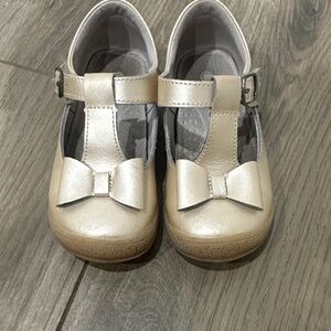 L'Amour Beige T-Strap Dress Shoes with Bow